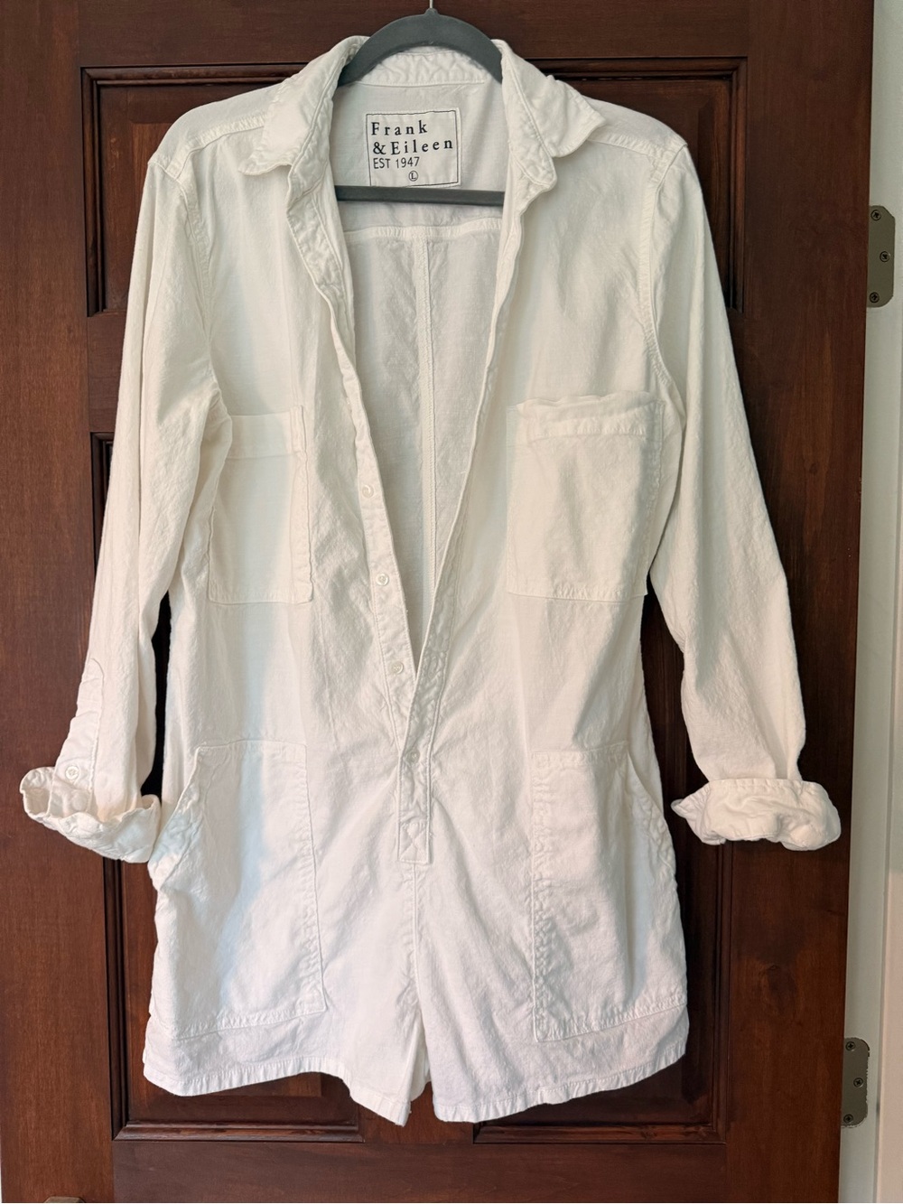 Frank & Eileen White Utility Romper with Patch Pockets